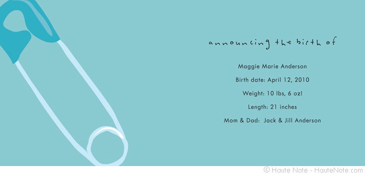 Haute Note Lookbook - New Addition - Safety Pin - Birth Announcement | HauteNote.com